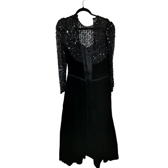 3791) Vintage Jessica McClintock Black Velvet with Lace Decolletage Dress Size 6 - Picture 9 of 12